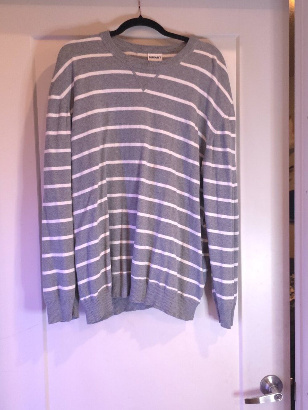 Men's Cotton Long Sleeve Grey Striped Sweater